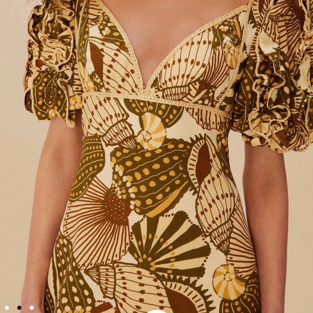 FARM Rio Brown and Cream Floral Long Sleeve Dress